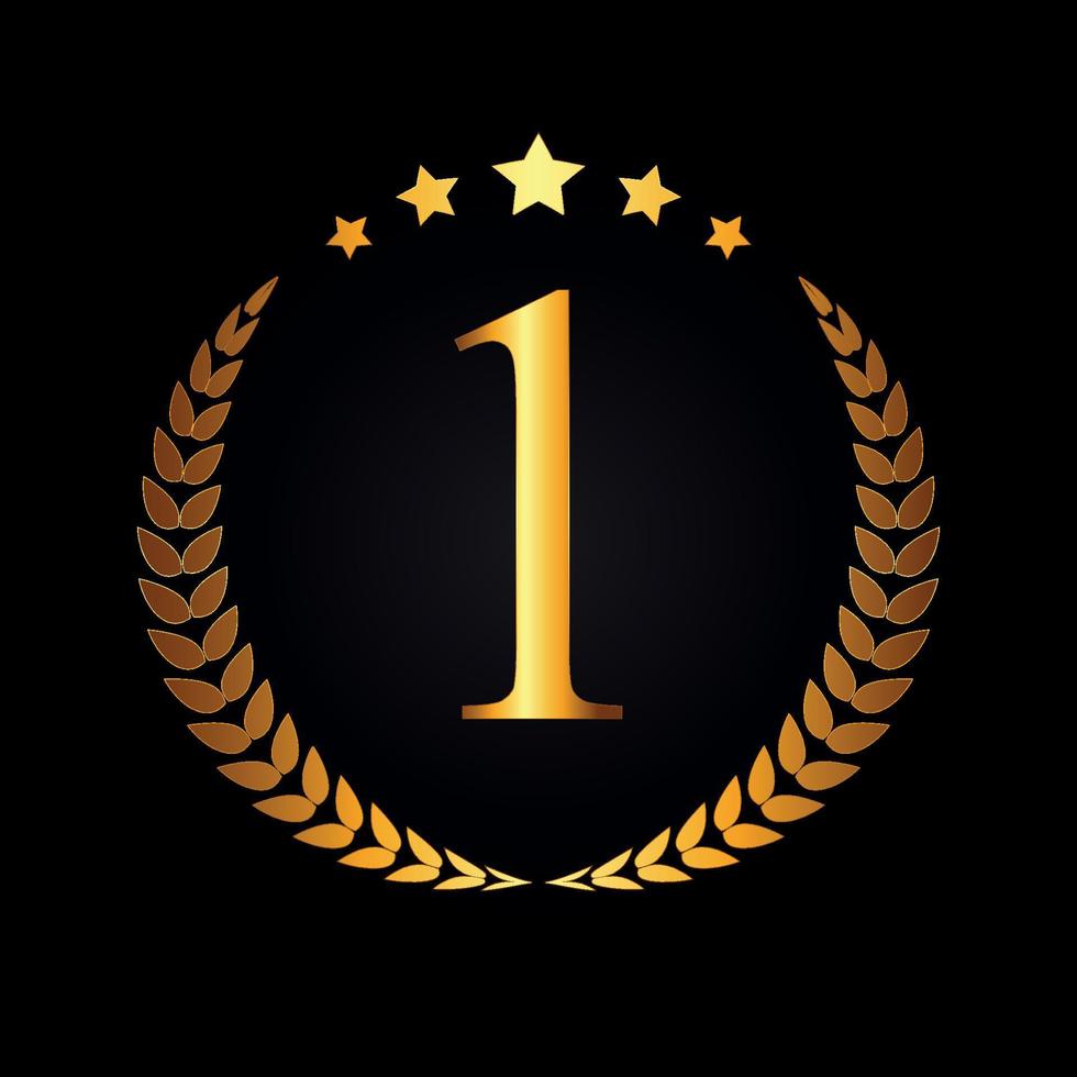 First Place Gold Laurel Design Label Vector Illustration