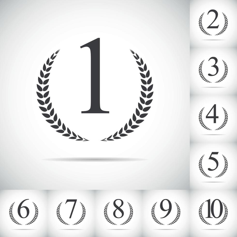 From First to Ten Place Laurel Design Label Set Vector Illustration