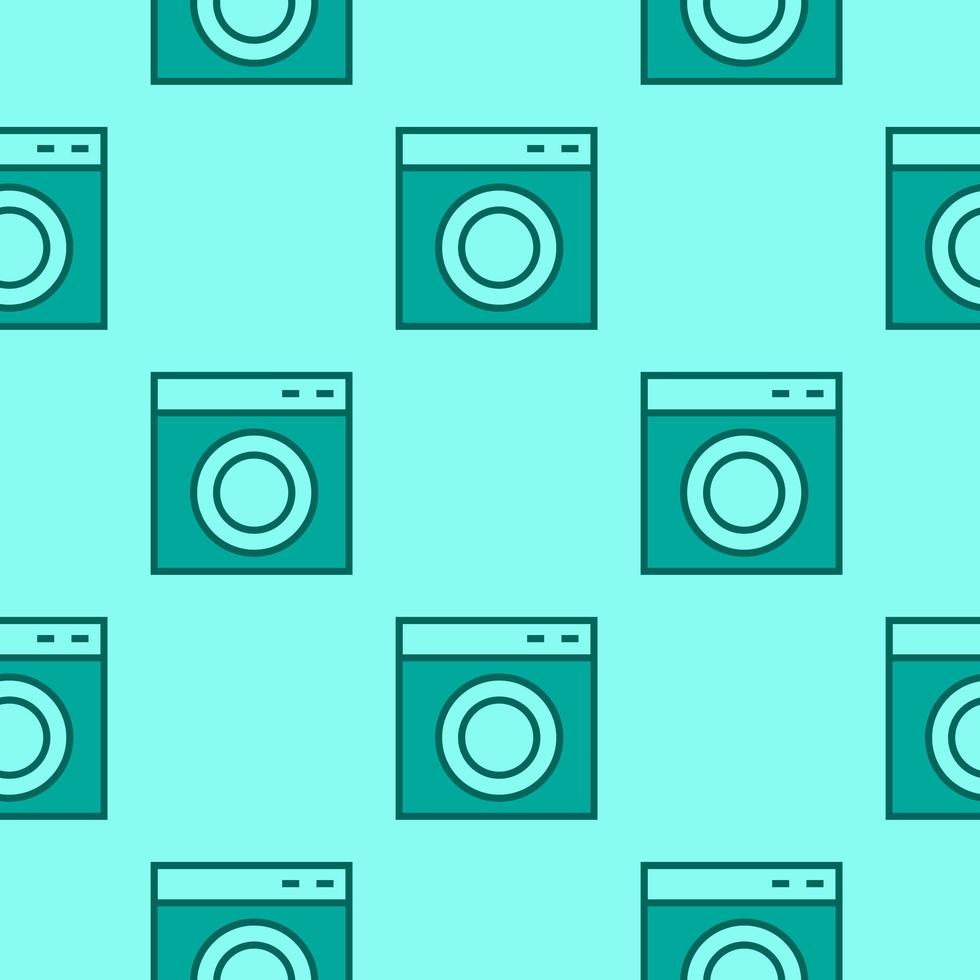 Laundry room seamless pattern. Washing machine - line icon on blue vector