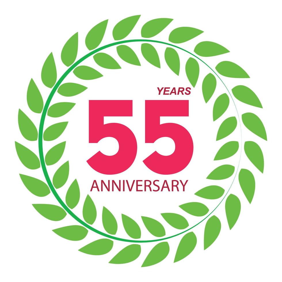 Template Logo 55 Anniversary in Laurel Wreath Vector Illustration