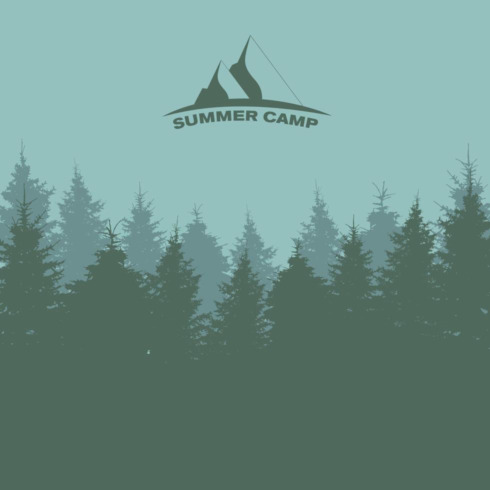 Summer Camp. Image of Nature. Tree Silhouette. Vector Illustration