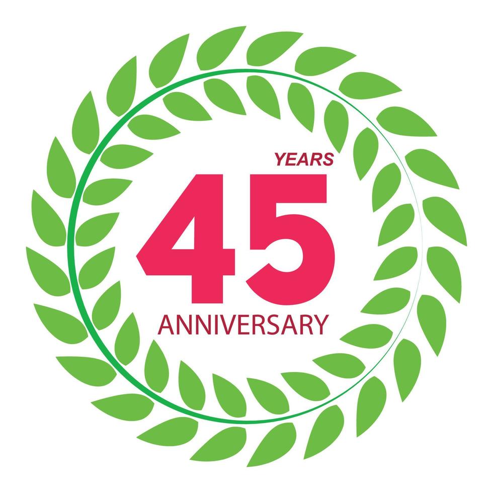 Plantilla de logotipo 45 aniversario en la ilustración de vector de corona de laurel