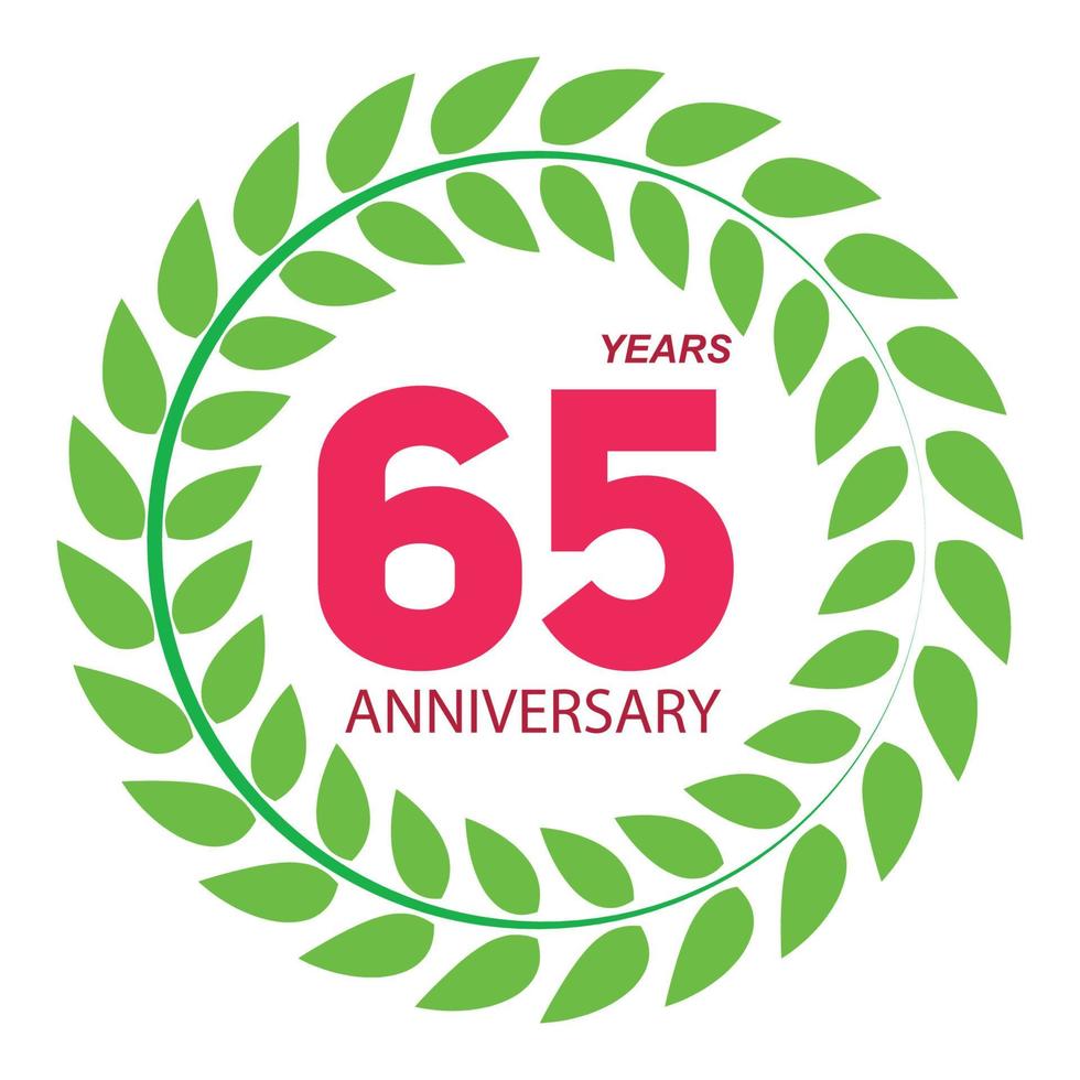 Template Logo 65 Anniversary in Laurel Wreath Vector Illustration