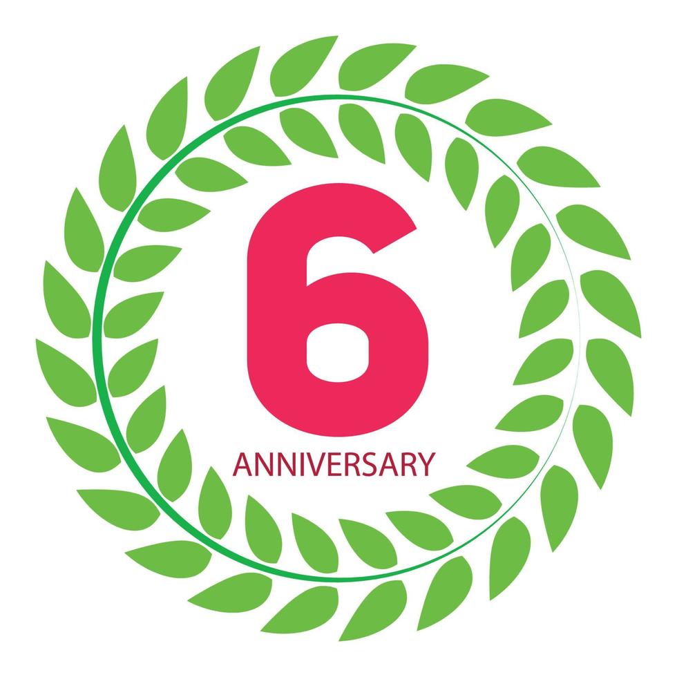 Template Logo 6 Anniversary in Laurel Wreath Vector Illustration