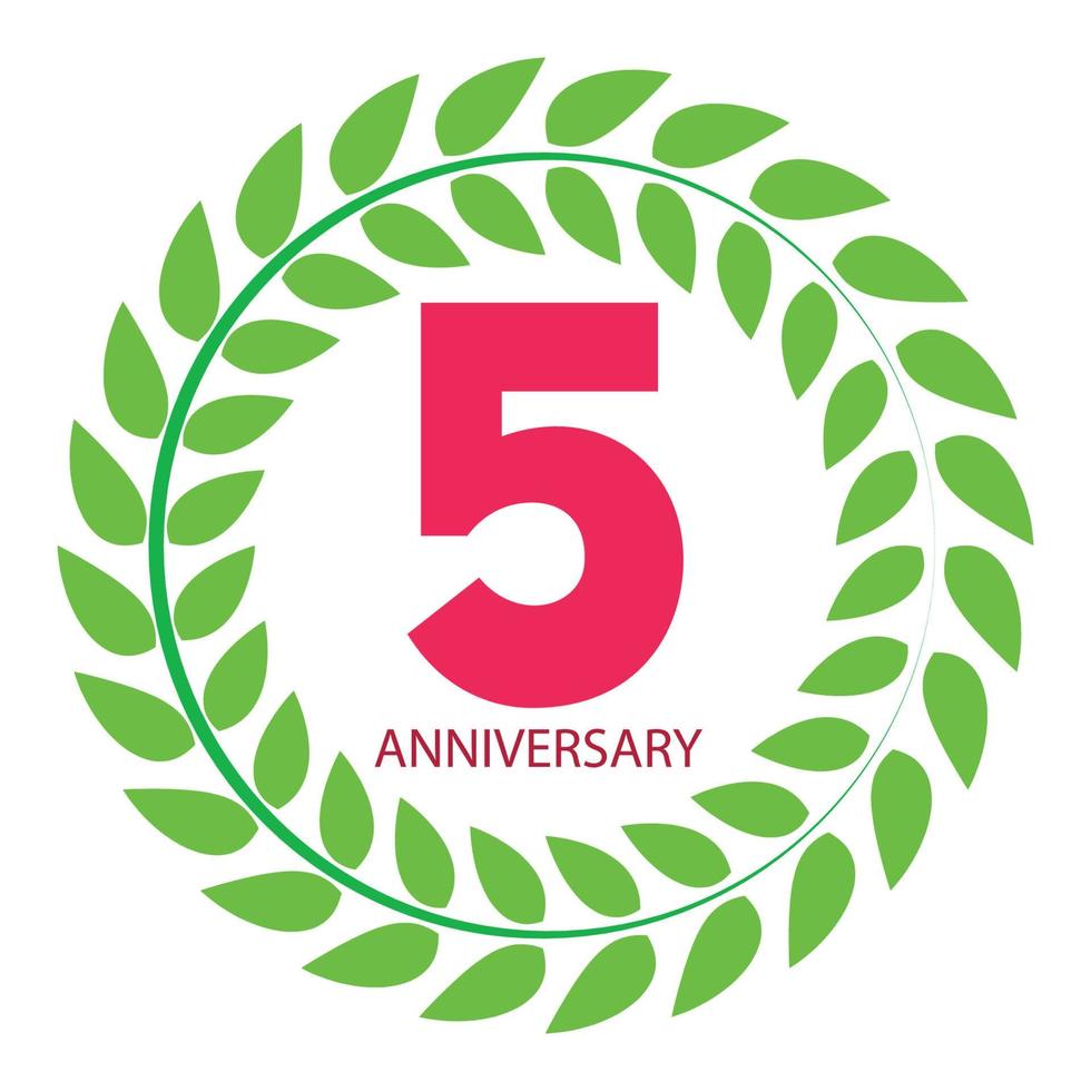 Template Logo 5 Anniversary in Laurel Wreath Vector Illustration