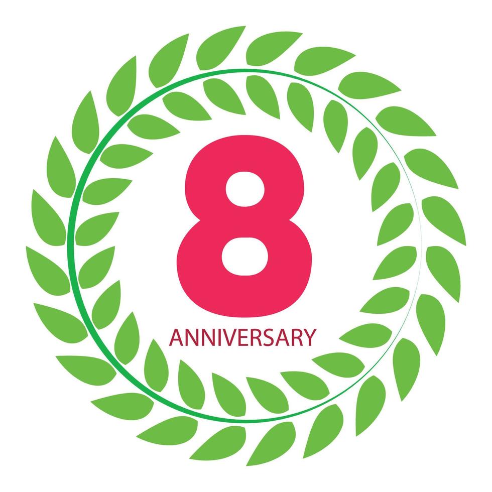 Template Logo 8 Anniversary in Laurel Wreath Vector Illustration