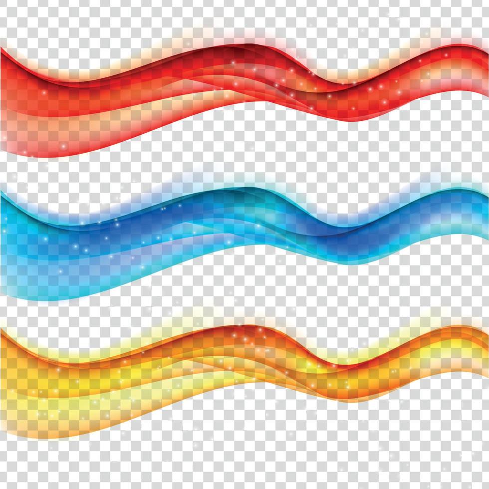 Abstract Colored Wave Set on Transparent  Background. Vector Illustration