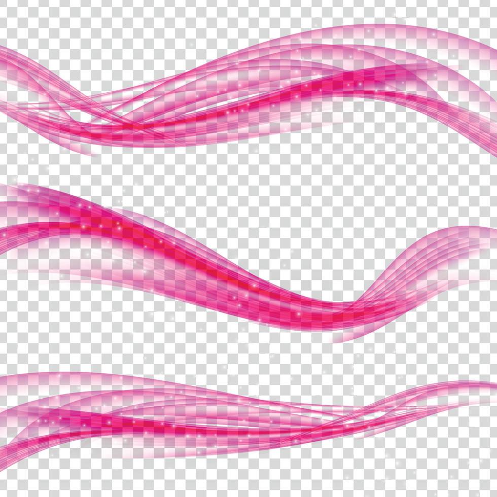 Abstract Pink Wave Set on Transparent  Background. Vector Illustration