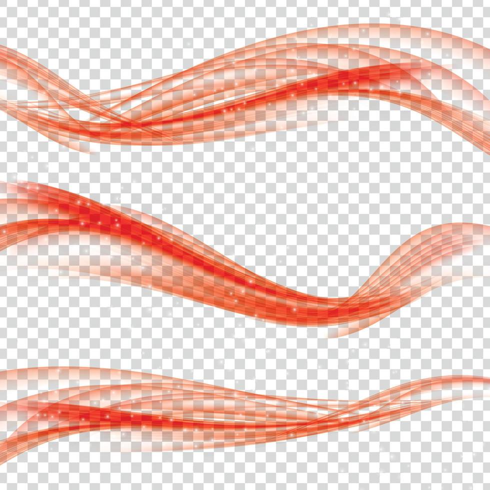 Abstract Red Wave Set on Transparent  Background. Vector Illustration