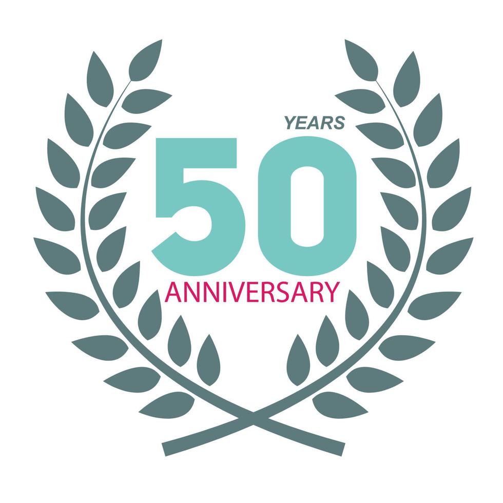 plantilla logo 50 aniversario en la ilustración de vector de corona de laurel