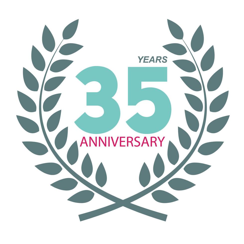 Template Logo 35 Anniversary in Laurel Wreath Vector Illustration