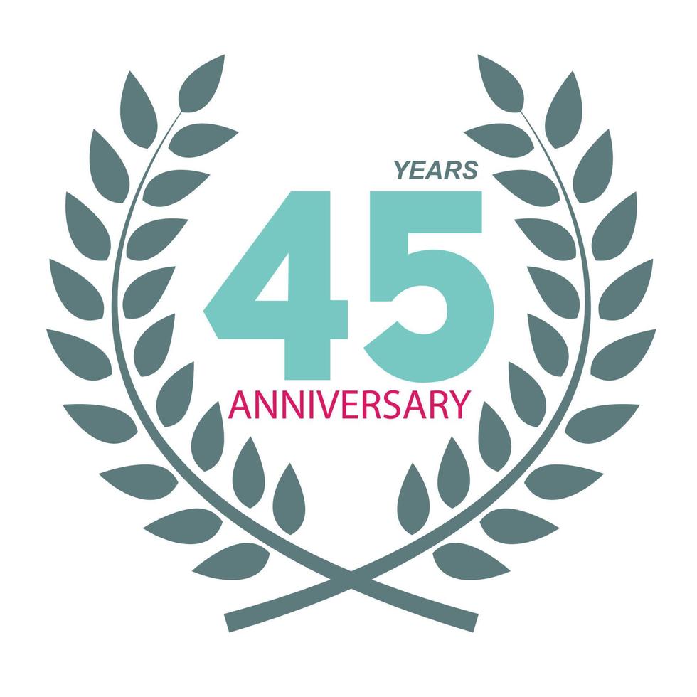 Template Logo 45 Anniversary in Laurel Wreath Vector Illustration