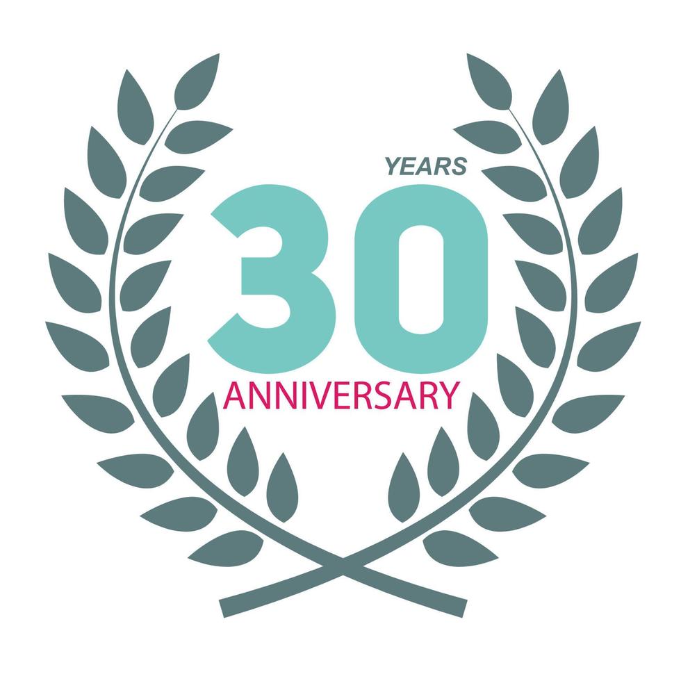 Template Logo 30 Anniversary in Laurel Wreath Vector Illustration