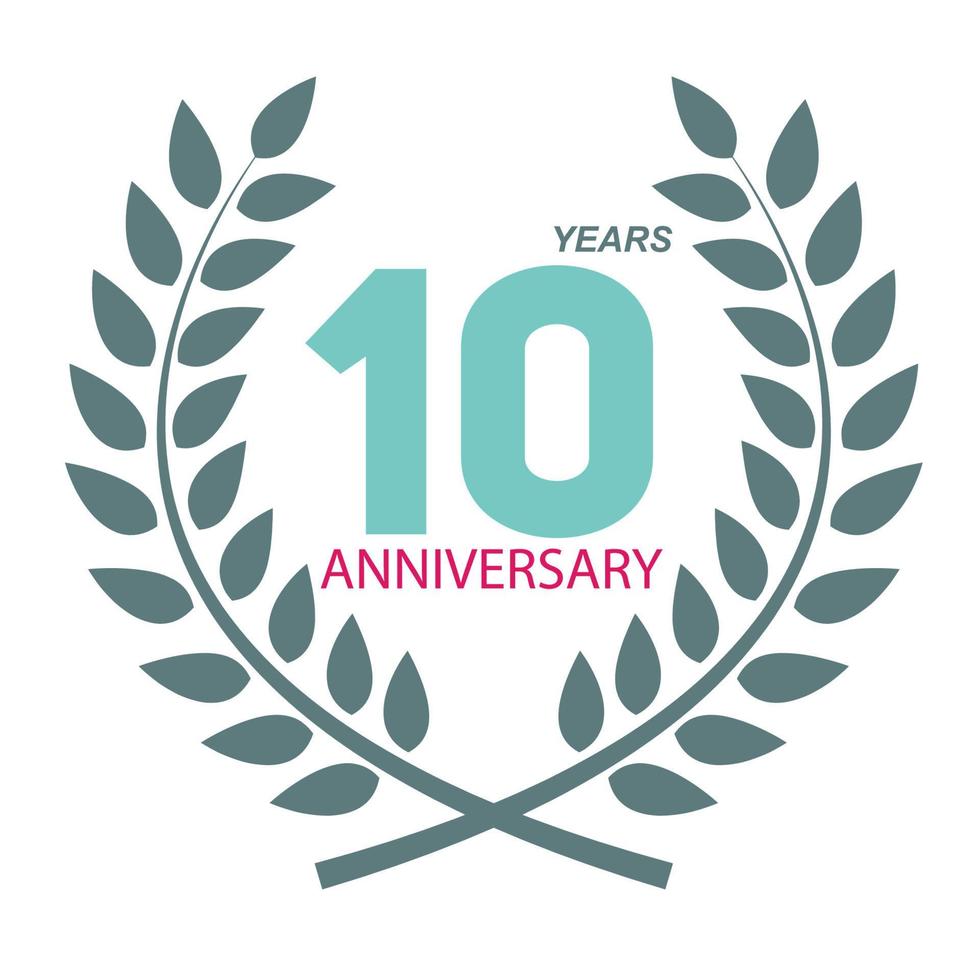 Template Logo 10 Anniversary in Laurel Wreath Vector Illustration