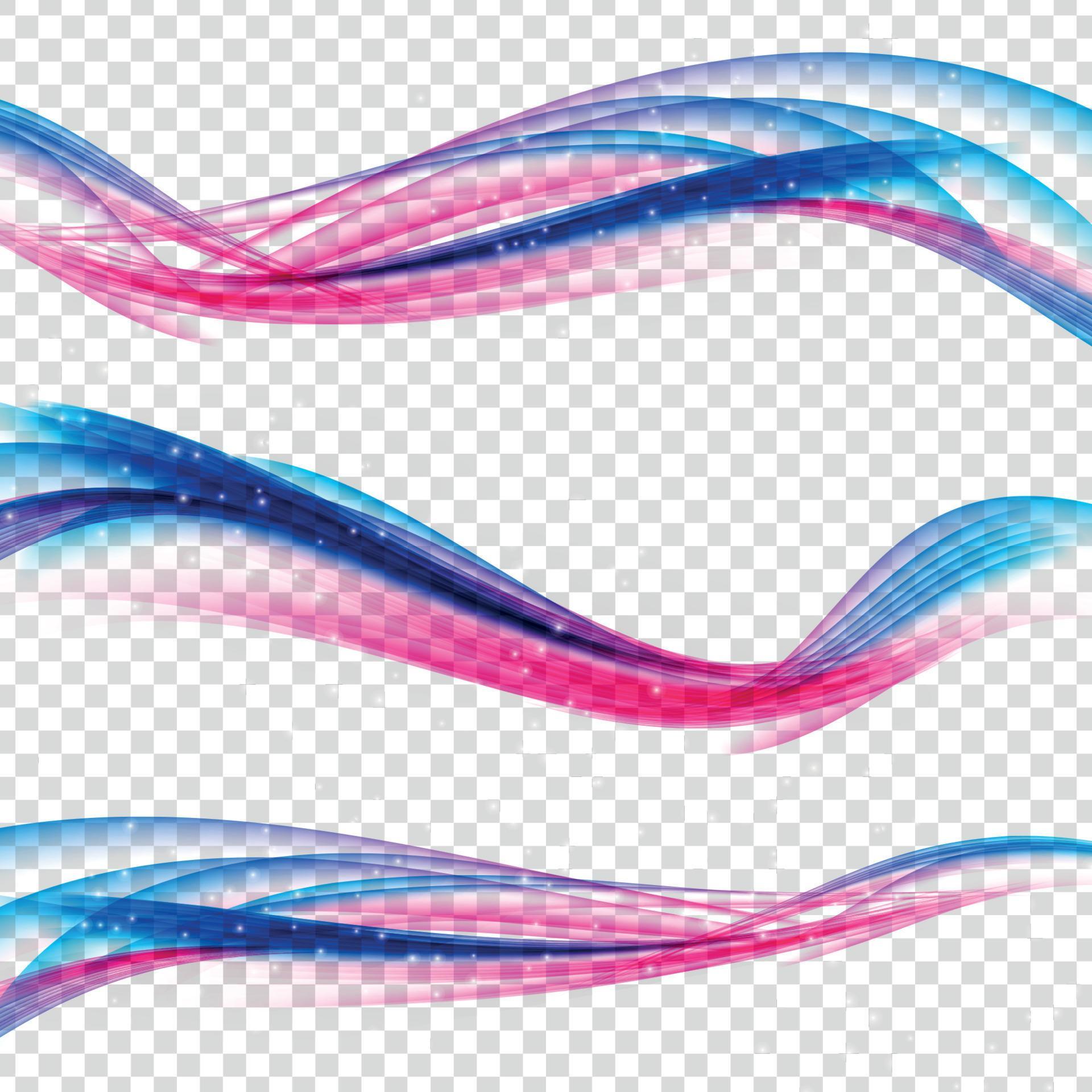 Abstract Blue and Pink Wave Set on Transparent Background. Vector