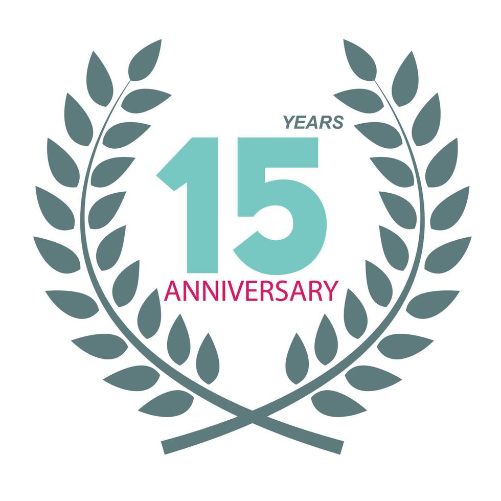 Plantilla de logotipo 15 aniversario en la ilustración de vector de corona de laurel
