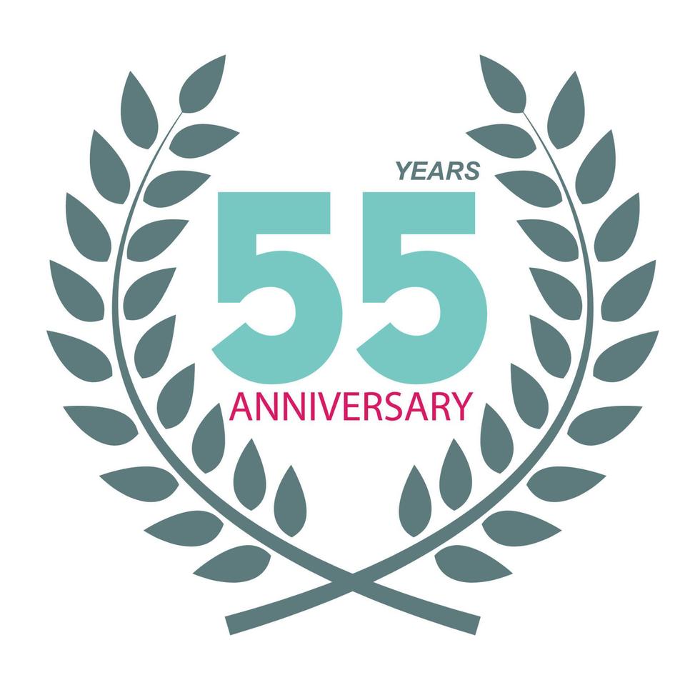 Template Logo 55 Anniversary in Laurel Wreath Vector Illustration