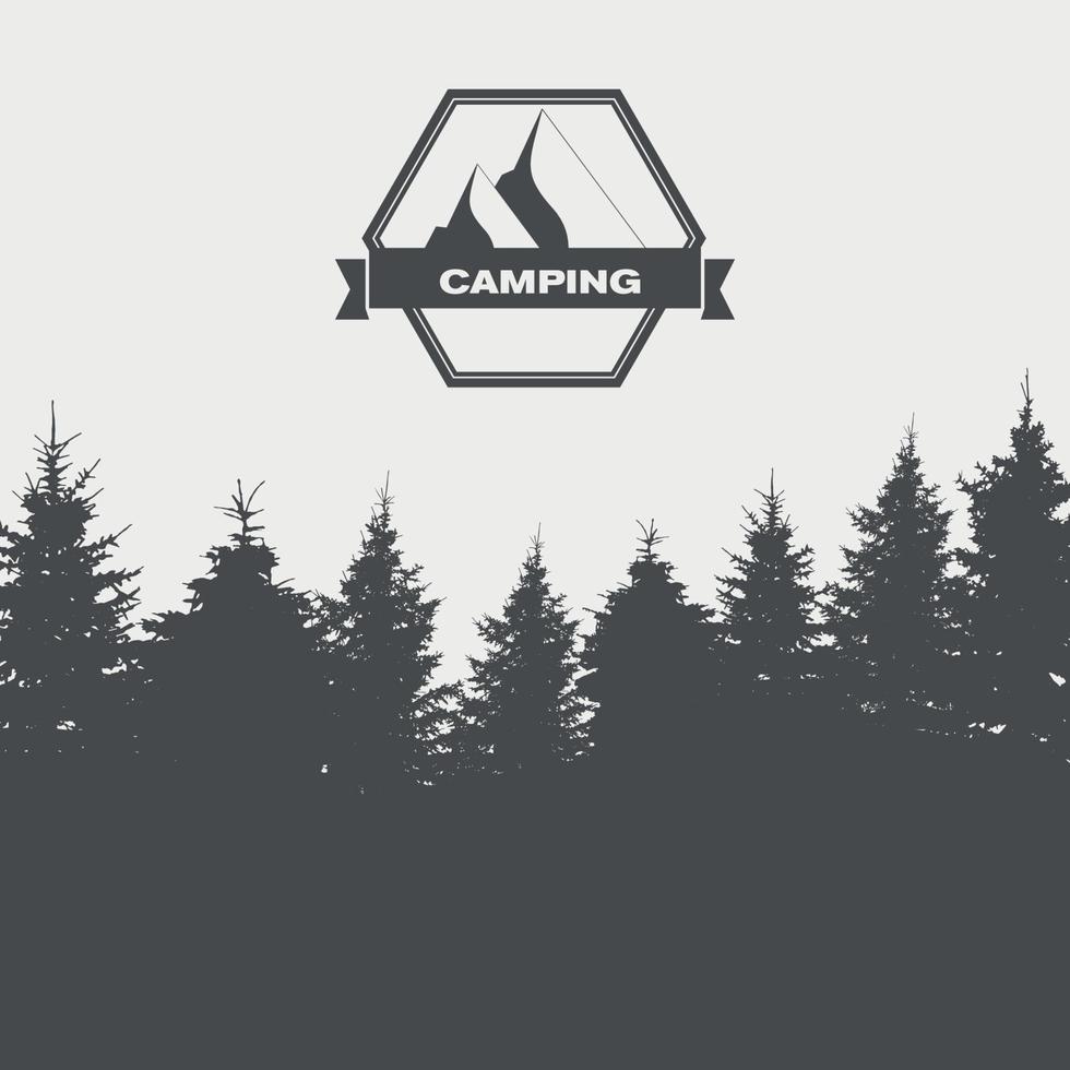 Summer Camp. Image of Nature. Tree Silhouette. Vector Illustration