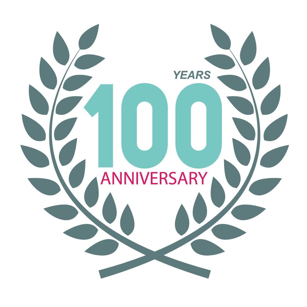 plantilla logo 100 aniversario en la ilustración de vector de corona de laurel
