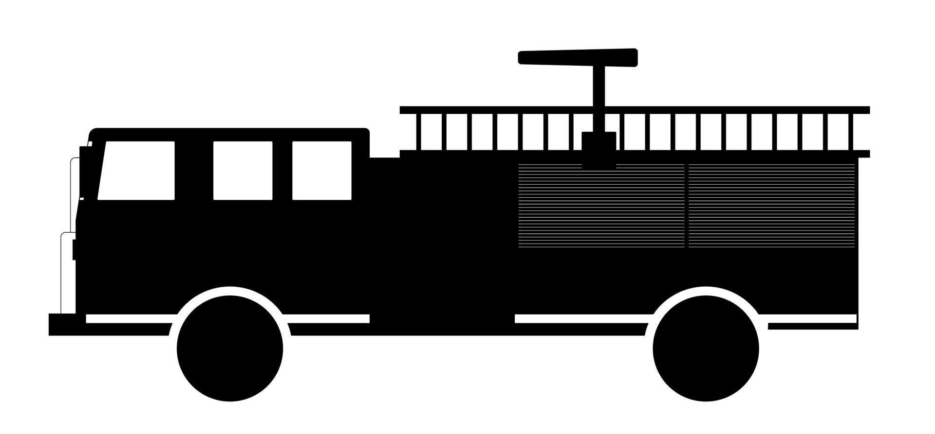 Diseño plano de camión de bomberos en blanco y negro. ilustración vectorial. vector