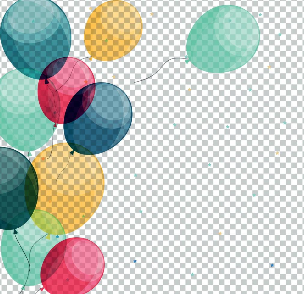 Glossy Happy Birthday Balloons on Transparent Background Vector Illustration