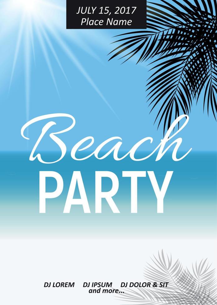 Summer Night Beach Party Poster. Tropical Natural Background  with Palm. Vector Illustration