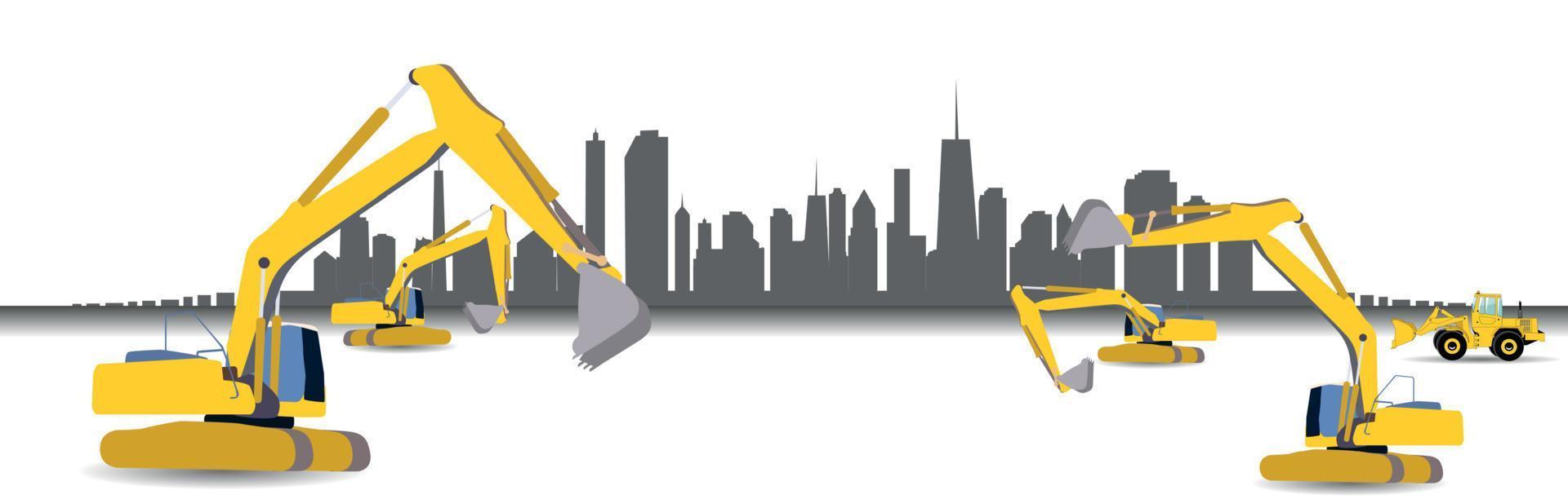 Construction Machinery in the City. Vector Illustration.