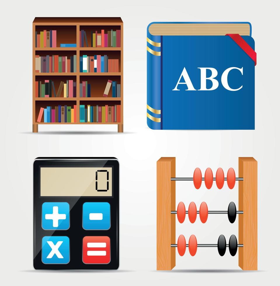 Bookcase, Notepad, Calculator, Abacus Icon Vector Illustration