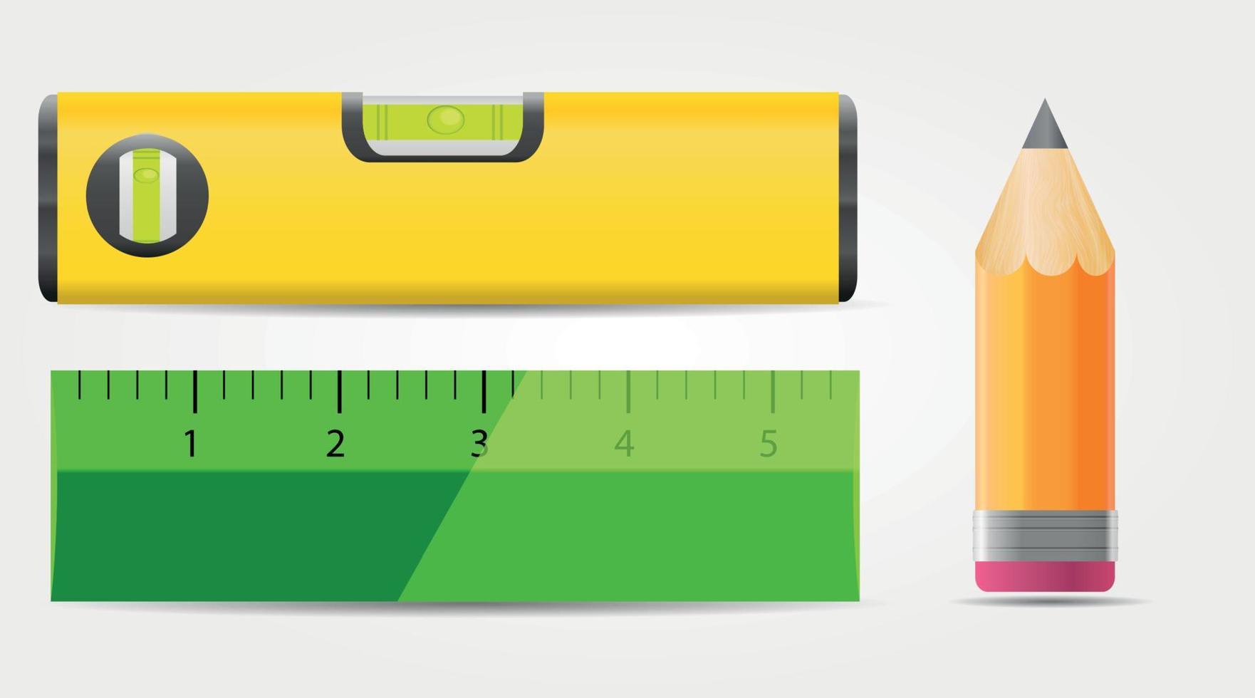 Pencil, Level and Ruler Icon Vector Illustration