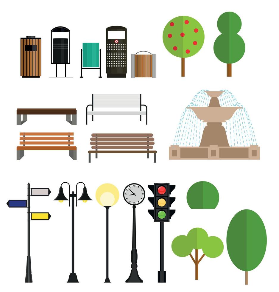 Street City Flat Design Elements. Vector Illustration