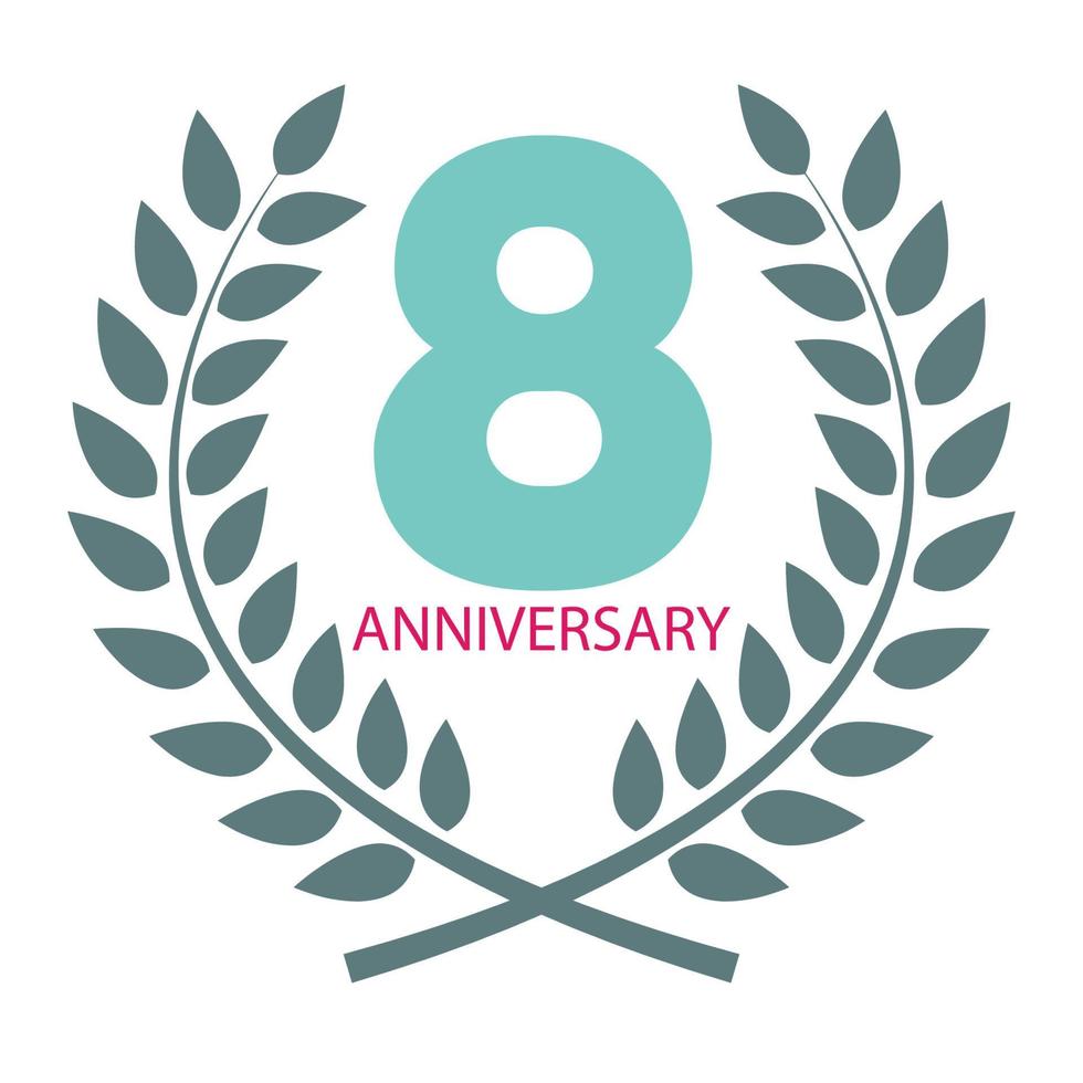 Template Logo 8 Anniversary in Laurel Wreath Vector Illustration