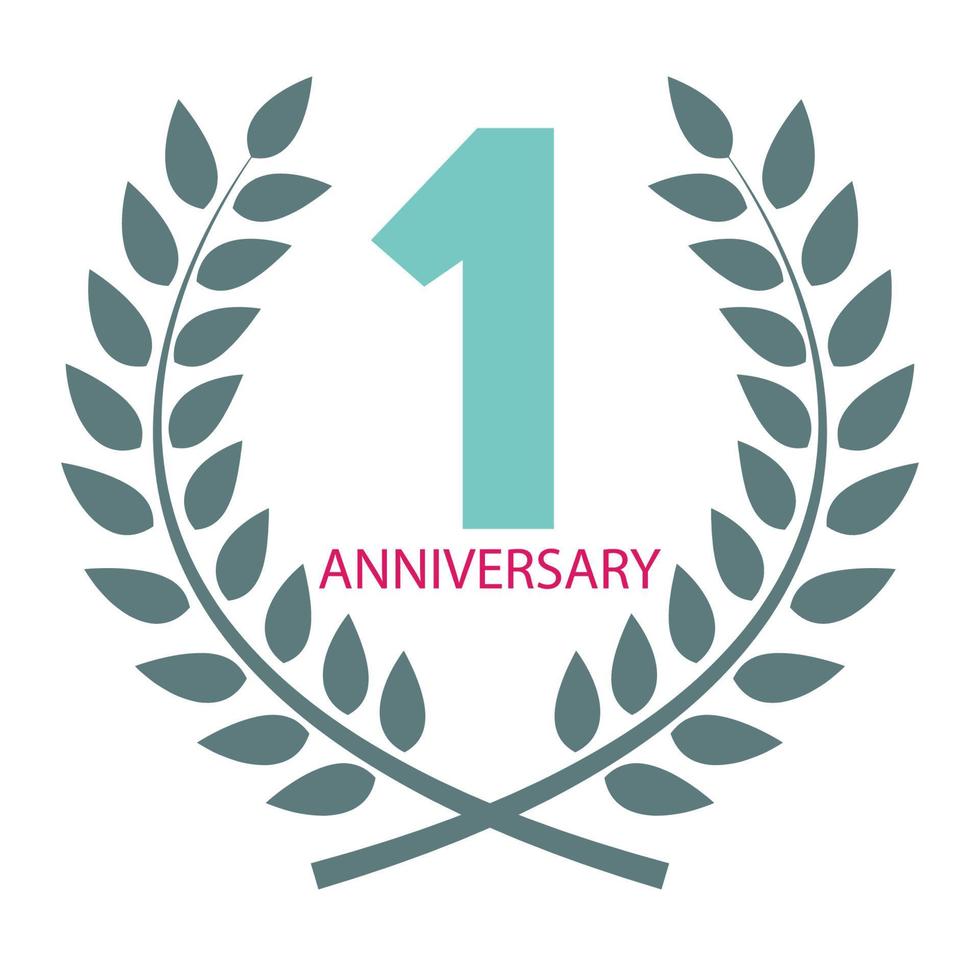 Template Logo 1 Anniversary in Laurel Wreath Vector Illustration