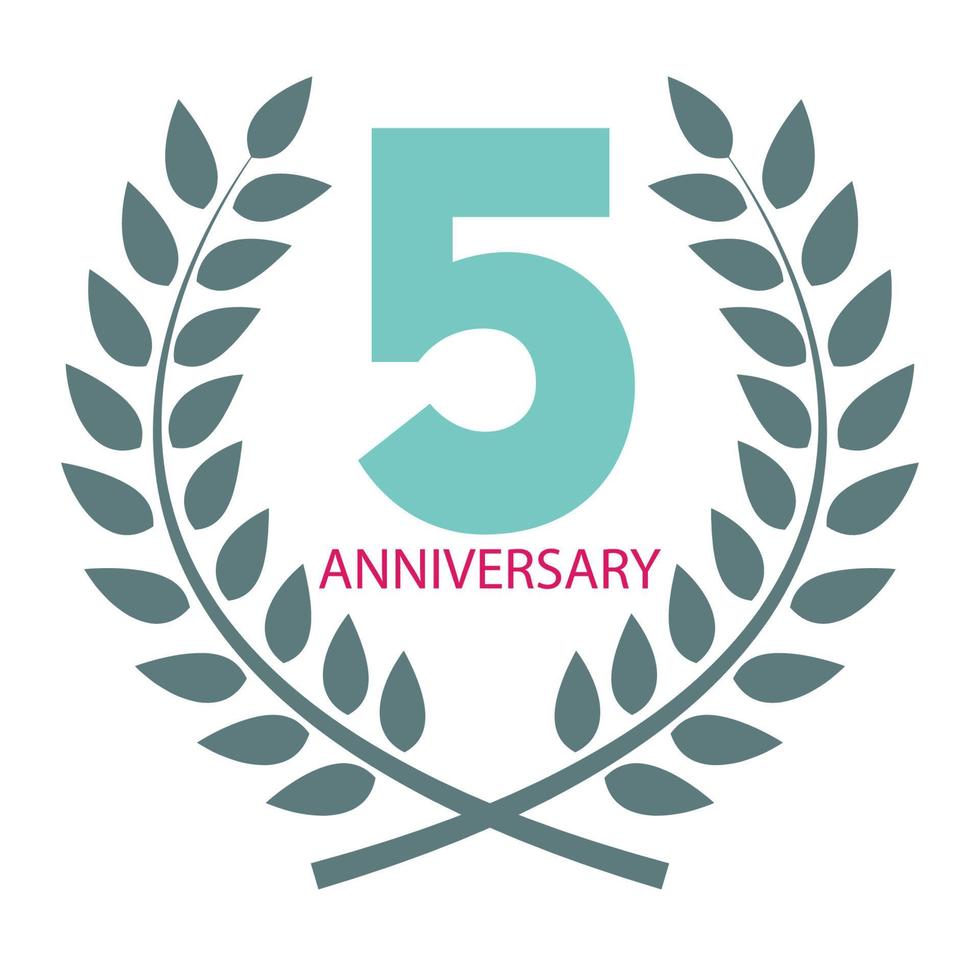 Template Logo 5 Anniversary in Laurel Wreath Vector Illustration