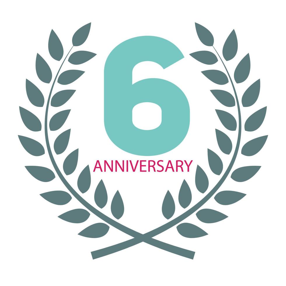 Template Logo 6 Anniversary in Laurel Wreath Vector Illustration