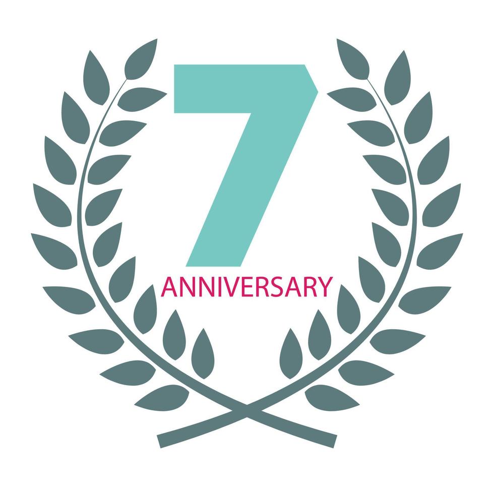 Template Logo 7 Anniversary in Laurel Wreath Vector Illustration