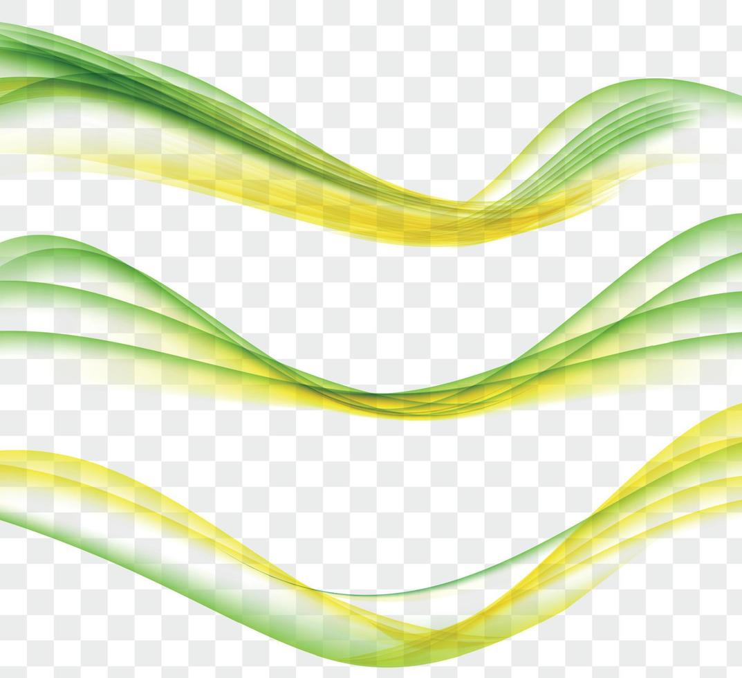 Abstract Yellow and Green Wave Set on Transparent  Background. Vector Illustration.