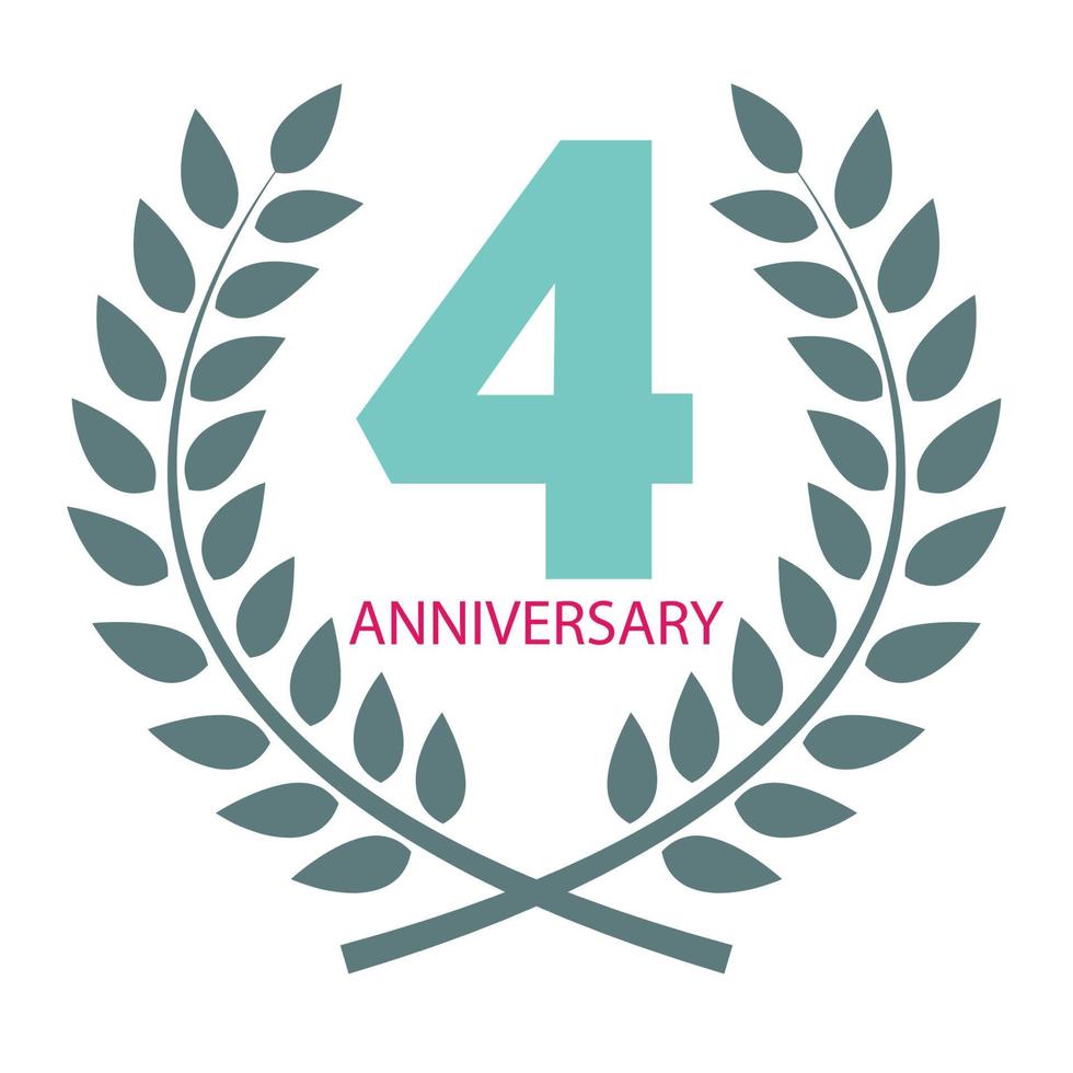 Template Logo 4 Anniversary in Laurel Wreath Vector Illustration