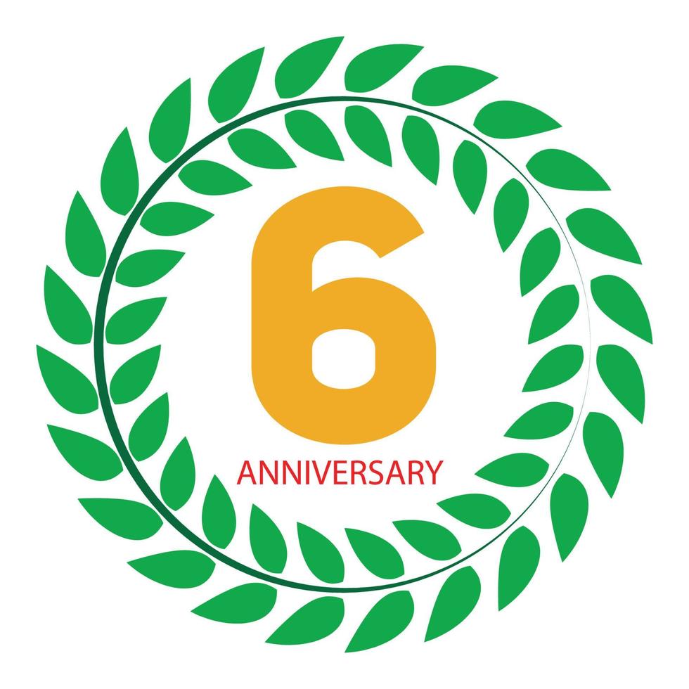 Template Logo 6 Anniversary in Laurel Wreath Vector Illustration