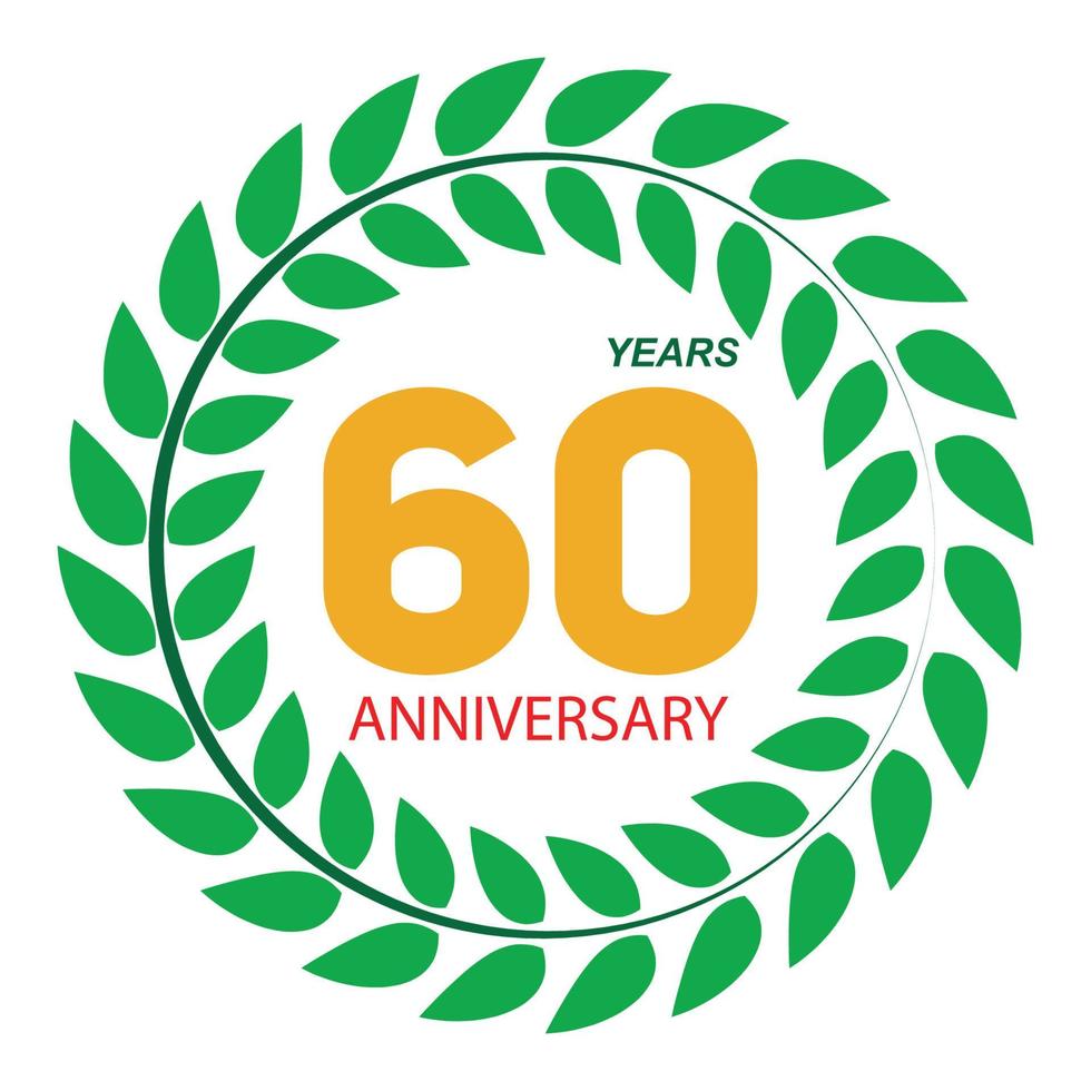 Plantilla de logotipo 60 aniversario en la ilustración de vector de corona de laurel