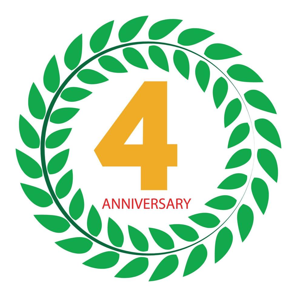 Template Logo 4 Anniversary in Laurel Wreath Vector Illustration