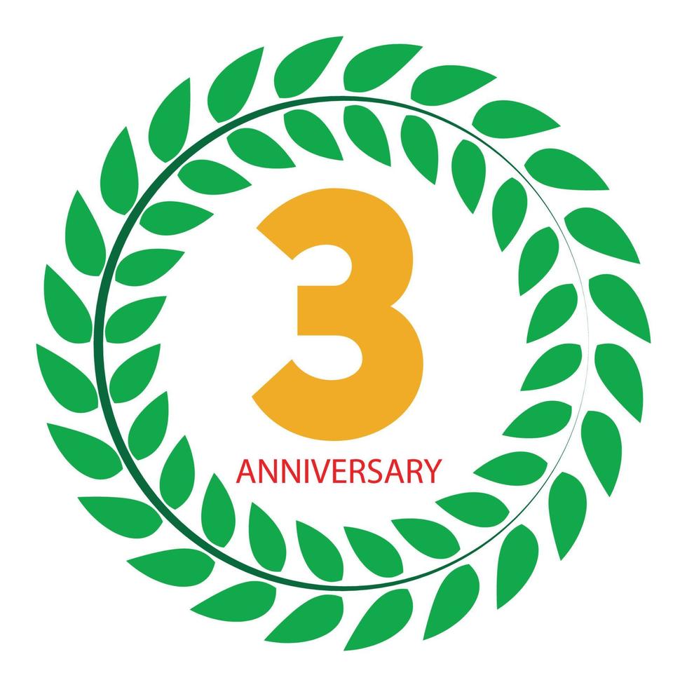 Template Logo 3 Anniversary in Laurel Wreath Vector Illustration