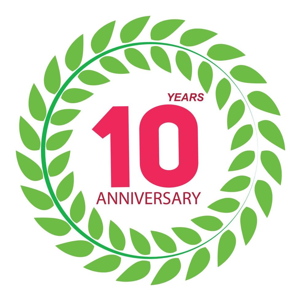plantilla logo 10 aniversario en la ilustración de vector de corona de laurel