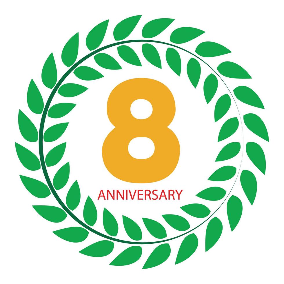Template Logo 8 Anniversary in Laurel Wreath Vector Illustration