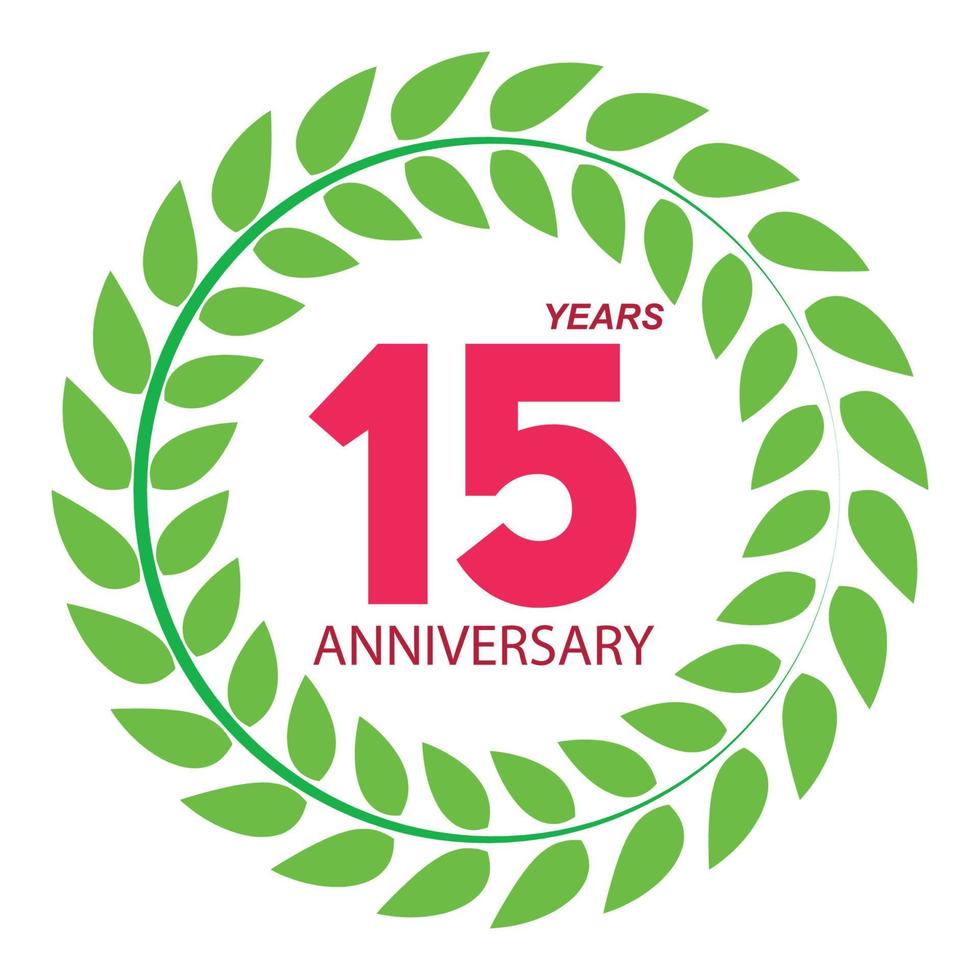 Plantilla de logotipo 15 aniversario en la ilustración de vector de corona de laurel