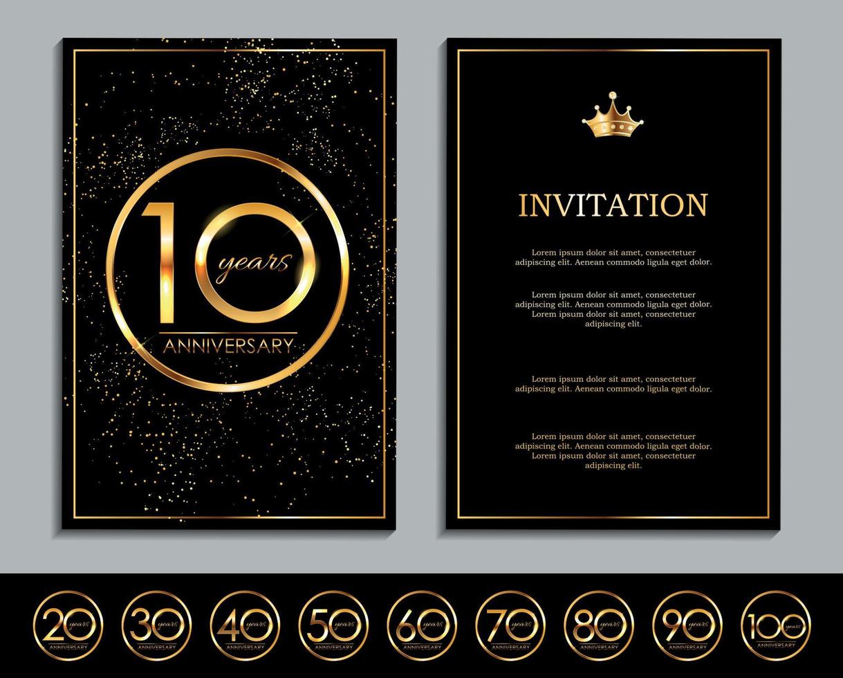 Conjunto de logotipo de plantilla de lujo de ilustración de vector de invitación de celebración de aniversario