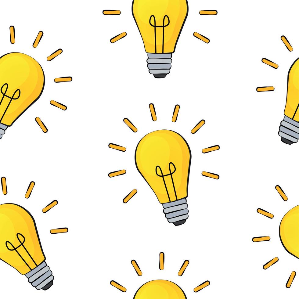 Idea Bulb Flat Design Icon Seamless Pattern Background. Vector Illustration