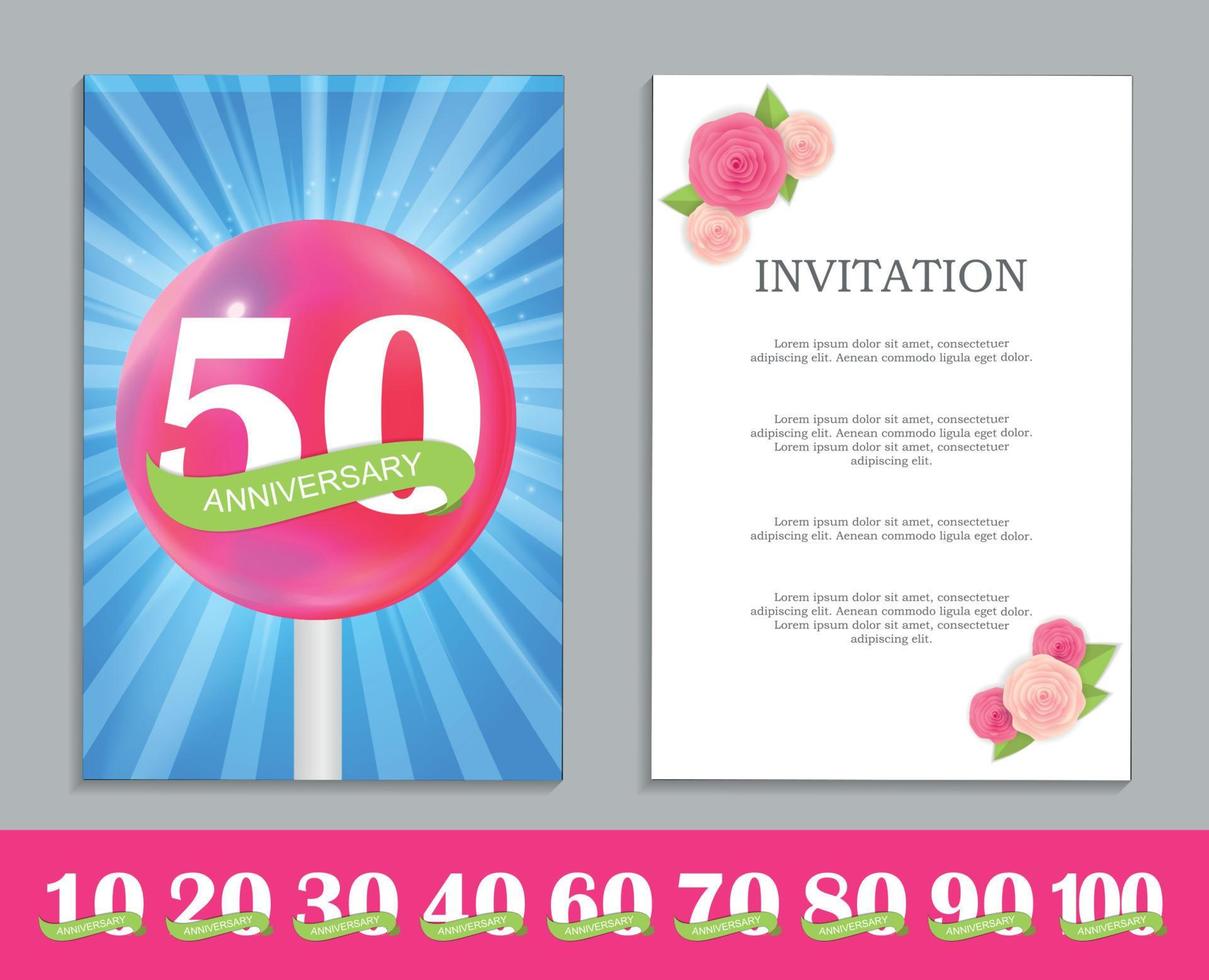 Cute Template  Logo Set of Anniversary Celebration Invitation Vector Illustration