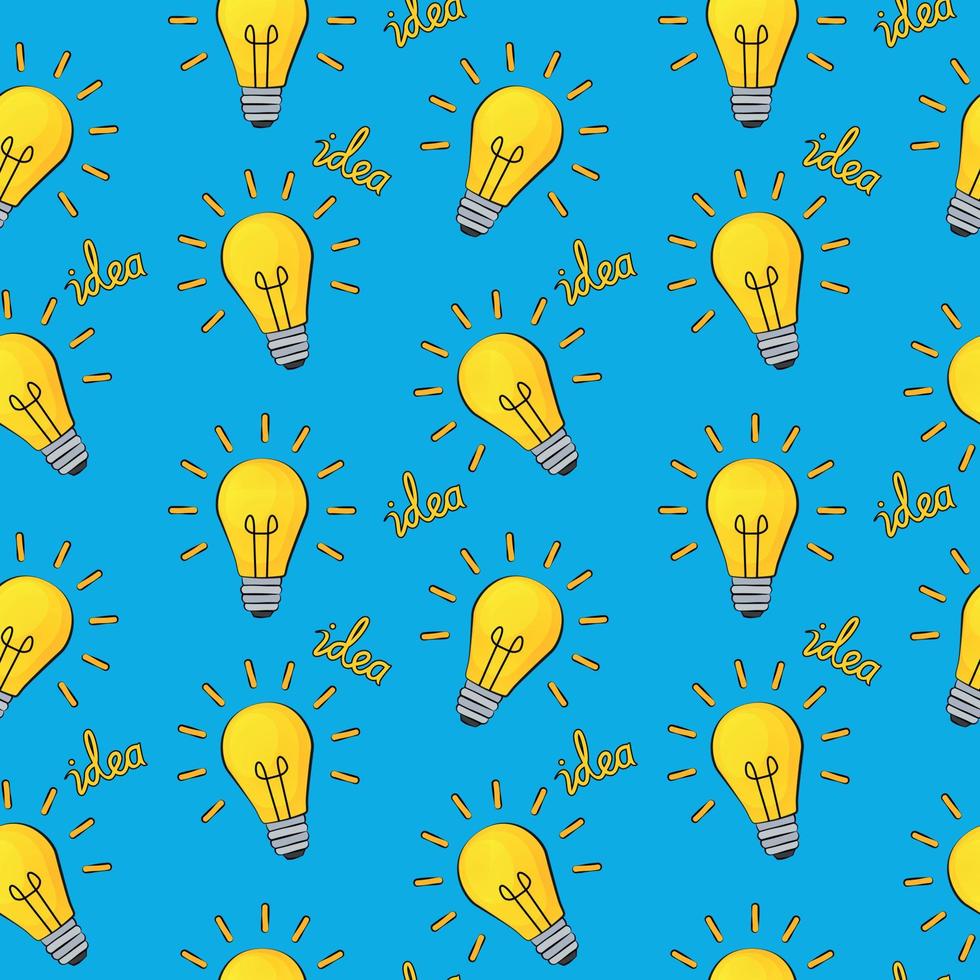 Idea Bulb Flat Design Icon Seamless Pattern Background. Vector Illustration