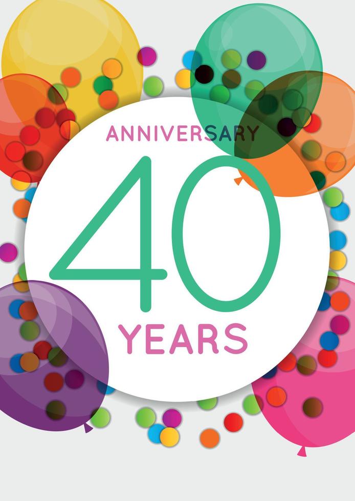 plantilla 40 años aniversario felicitaciones, tarjeta de felicitación, invitación ilustración vectorial vector