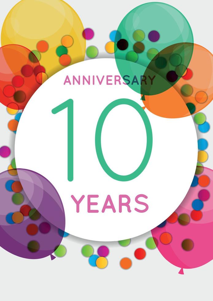 plantilla 10 años aniversario felicitaciones, tarjeta de felicitación, invitación ilustración vectorial vector